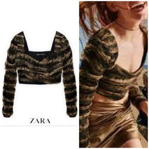 Zara Corsetry Tulle Long Sleeve Crop Top Size S EUC